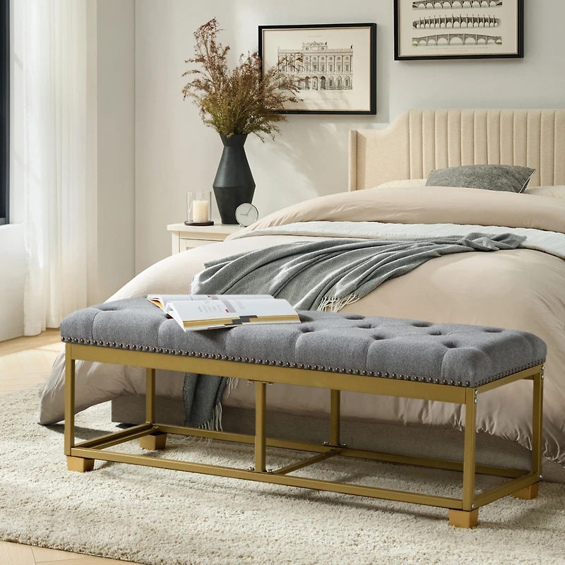 Lauris Classic Tufted Design Storage Bench with Nailhead Trim