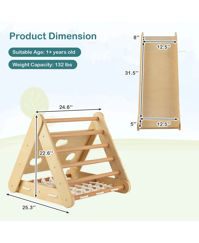 4 1 Triangle Climber Toy with Sliding Board and Climbing Net