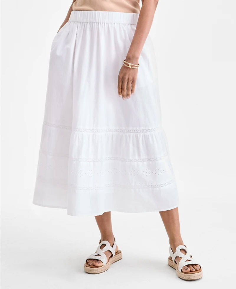 Style & Co Women's Cotton Lace Pull On Tiered Skirt, Exclusively at Macy's