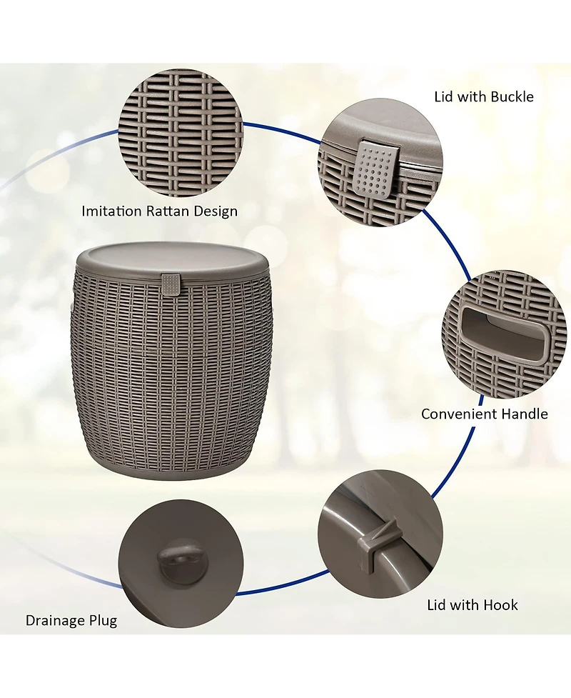 9.5 Gallon 4-in-1 Patio Rattan Cool Bar Cocktail Table Side Table