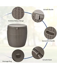 9.5 Gallon 4-in-1 Patio Rattan Cool Bar Cocktail Table Side Table