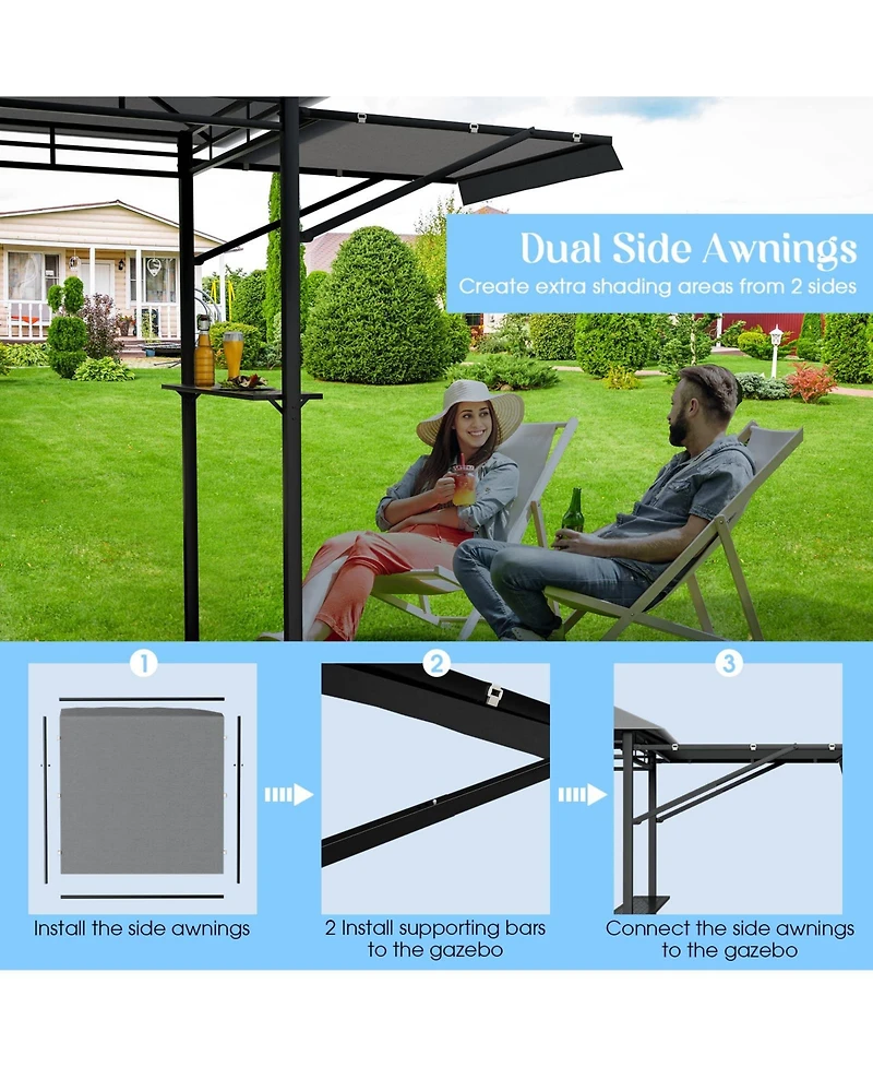 13.5 x 4 Feet Patio Bbq Grill Gazebo Canopy with Dual Side Awnings