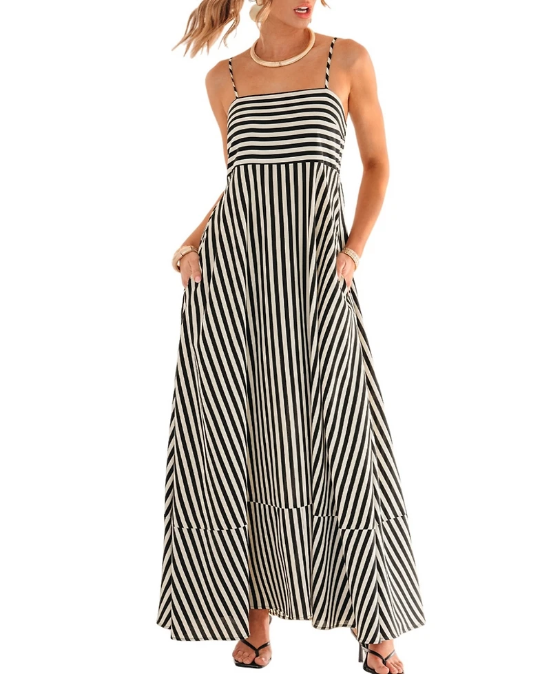 Cupshe Women's Subtle Lines Striped Maxi Beach Dress