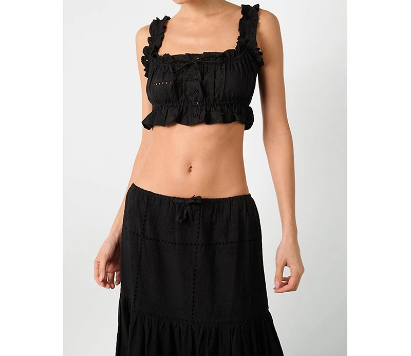 WeWoreWhat Women's Ruffle Button Crop Top