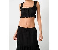 WeWoreWhat Women's Ruffle Button Crop Top