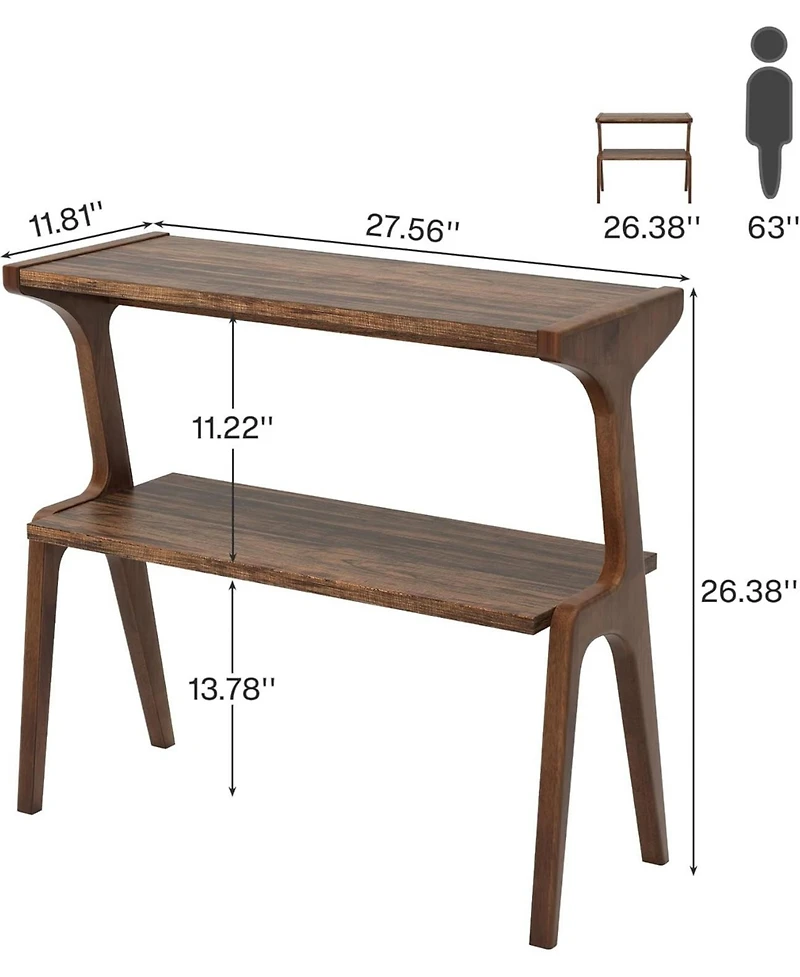 Tribesigns Narrow End Table for Living Room, 2-Tier Slim Sofa Side with Solid Wood Legs, Bedside Table, Nightstand Bedroom