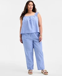 On 34th Plus Size Striped Square-Neck Sleeveless Top, Exclusively at Macy's
