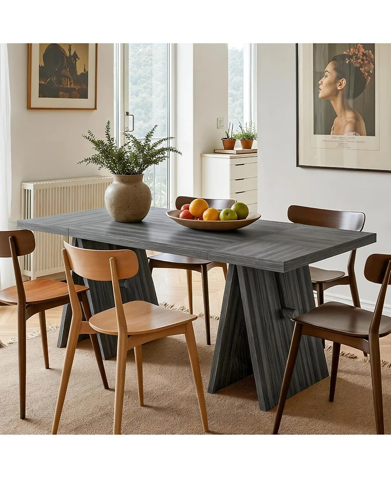 Tribesigns Modern Dining Table for 6 People, 63" Rectangular Dining Room Table, Wooden Kitchen Furniture with Heavy Duty Bas, Grey