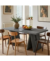 Tribesigns Modern Dining Table for 6 People, 63" Rectangular Dining Room Table, Wooden Kitchen Furniture with Heavy Duty Bas, Grey