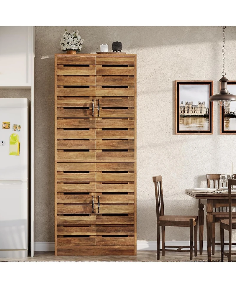 Tribesigns 70.8" Tall Farmhouse Storage Cabinet, 9-Tier with Adjustable Shelves and 2 Shutter Doors, Rustic Brown for Kitchen, Dining Room