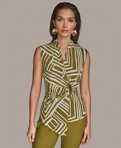Donna Karan New York Women's Sleeveless Printed V-Neck Top