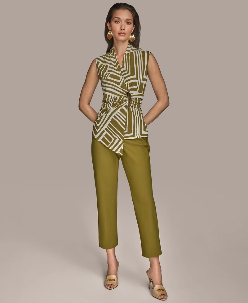 Donna Karan New York Women's Sleeveless Printed V-Neck Top