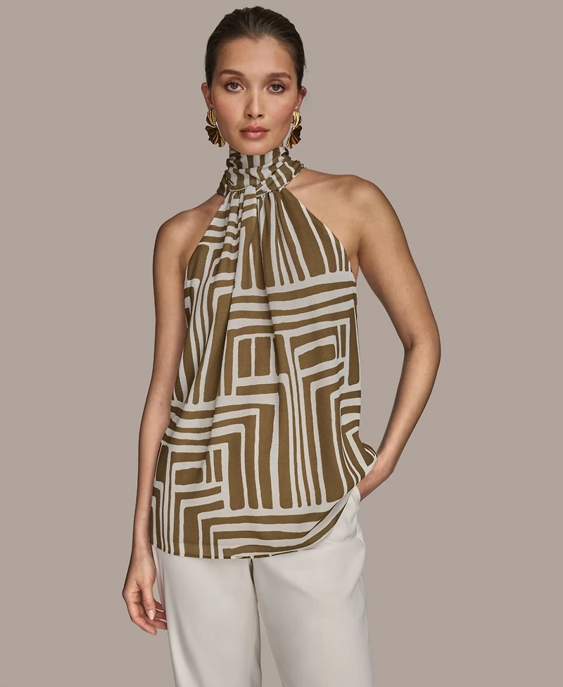 Donna Karan New York Women's High-Neck Printed Halter Top, Regular & Petite