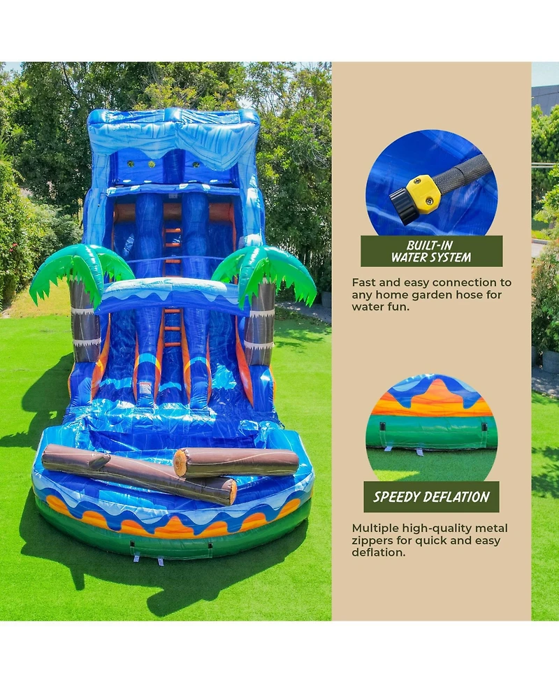Xjump 17 Tall Jungle Falls Inflatable Dual Lane Water Slide with Detachable Pool, Tall Seating Height, Commercial Grade, Pvc Vinyl, Outdoor Backyard,