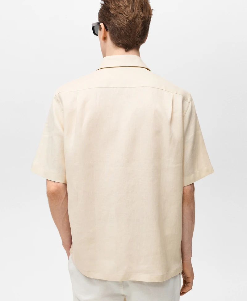 Mango Men's Linen Bowling-Collar Shirt