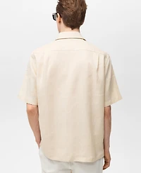 Mango Men's Linen Bowling-Collar Shirt