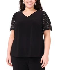 Msk Plus Size V-Neck Combo Short-Sleeve Evening Top