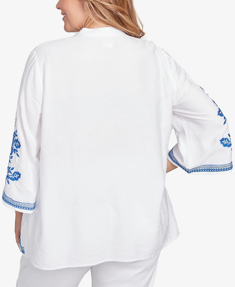 Ruby Rd. Plus Tidal Embroidered Button Front Top