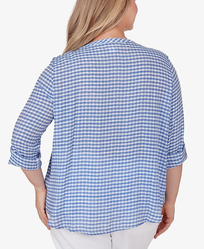 Ruby Rd. Plus Gingham Silky Henley Crew Neck Top