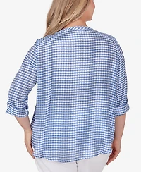 Ruby Rd. Plus Gingham Silky Henley Crew Neck Top