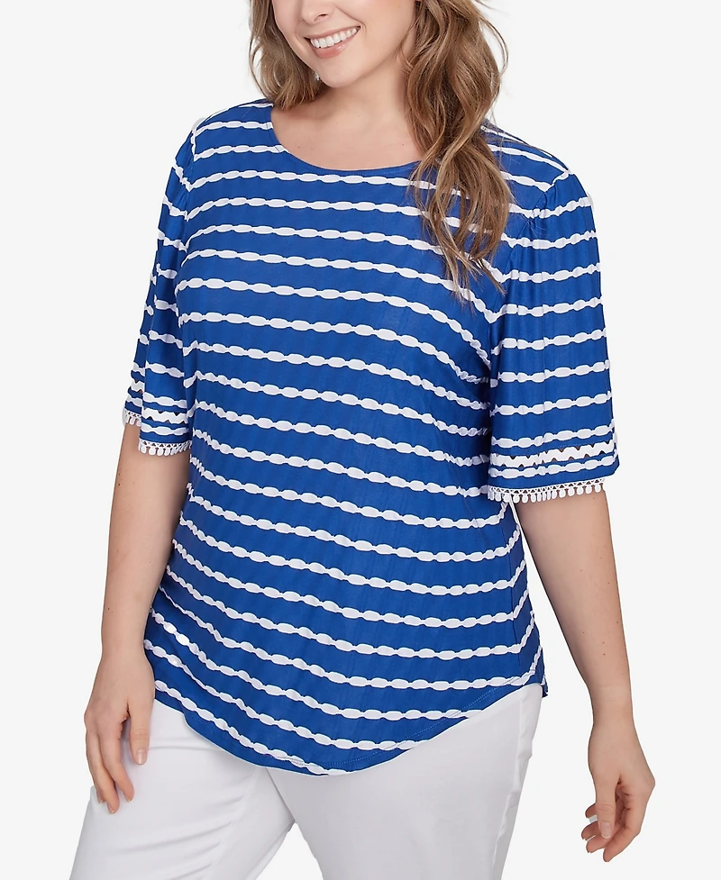 Ruby Rd. Plus Size Tapered Stripe Textured Crew Neck Top