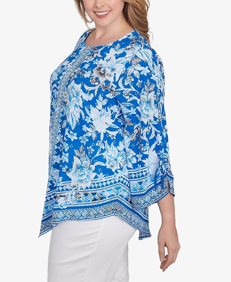 Ruby Rd. Plus Bohemian Batik Floral Border Print Crepe Tunic Top