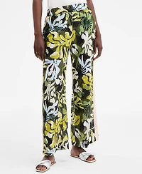 On 34th Women's Leaf-Print Crochet-Trim Wide-Leg Pants, Exclusively at Macy's