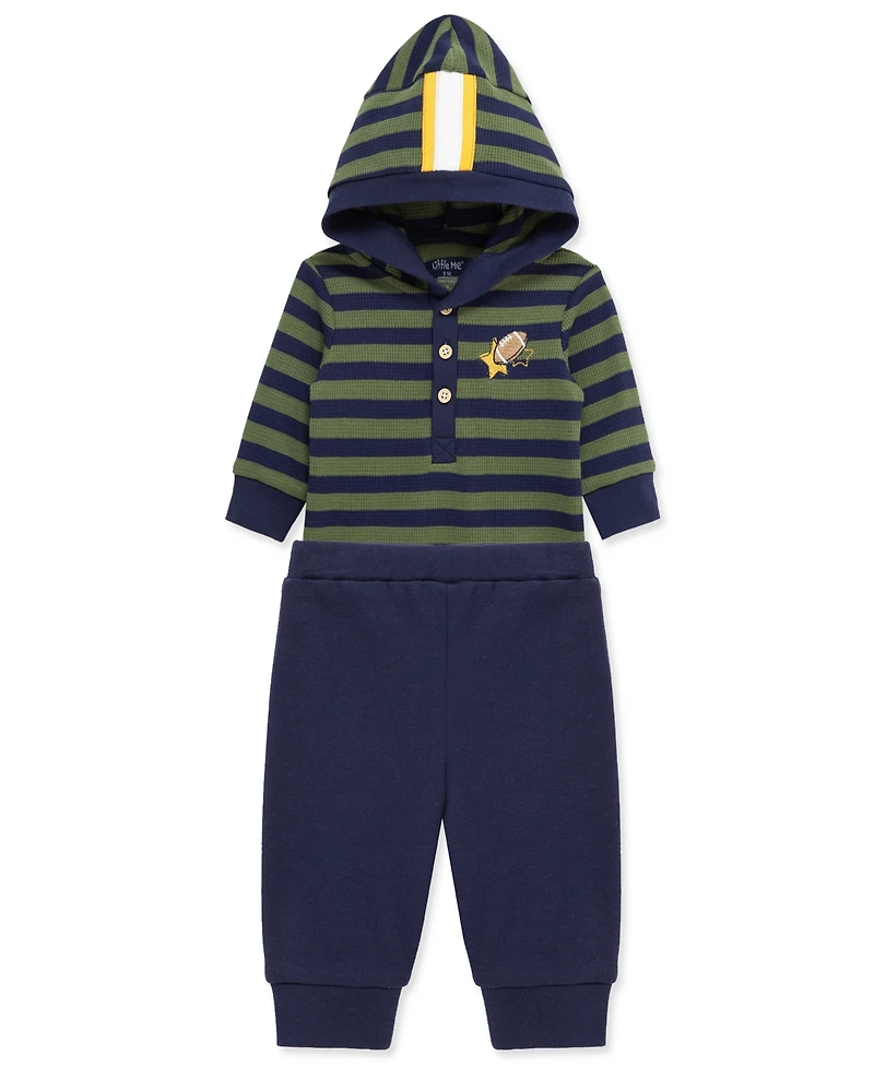 Little Me Baby Boys Cotton Hooded Football Bodysuit & Pants Set