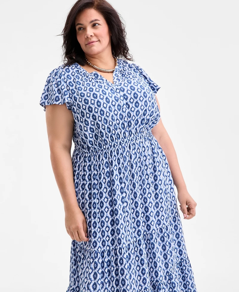 Style & Co Plus Printed V-Neck Short-Sleeve Dress, Exclusively at Macy's