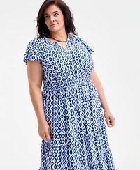 Style & Co Plus Printed V-Neck Short-Sleeve Dress, Exclusively at Macy's