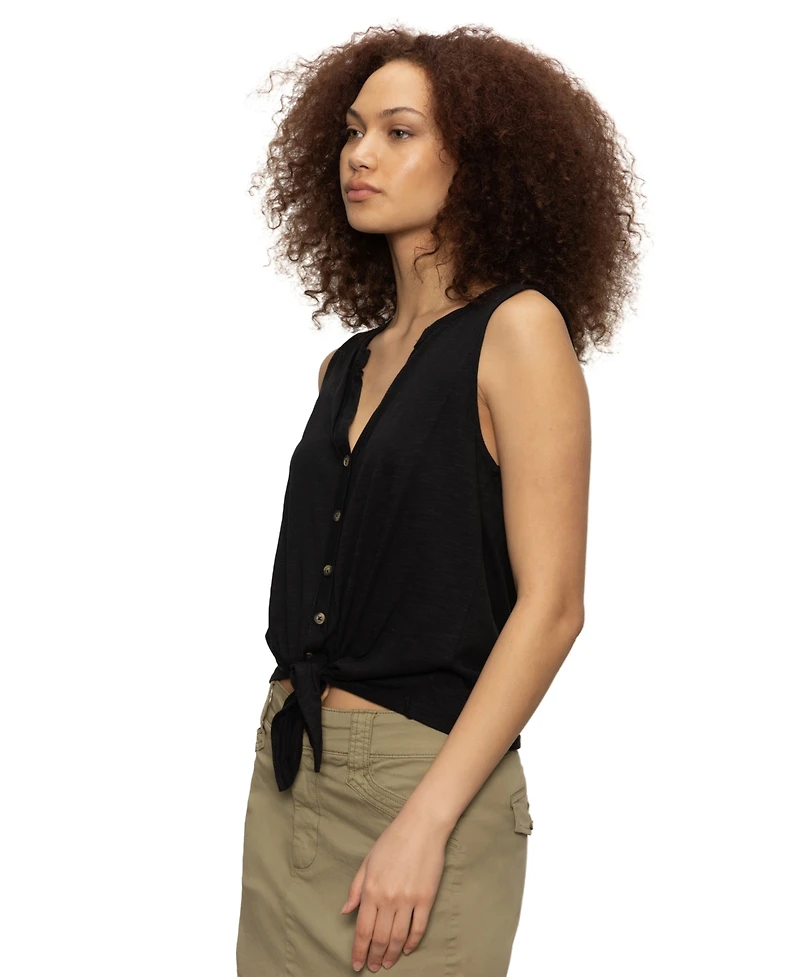 Sanctuary Women's Button-Up Tie-Front Sleeveless Top