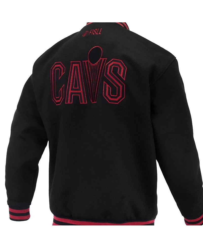 Fisll Men's and Women's Black Cleveland Cavaliers Logo Man Shadow Collection Full-Snap Varsity Jacket