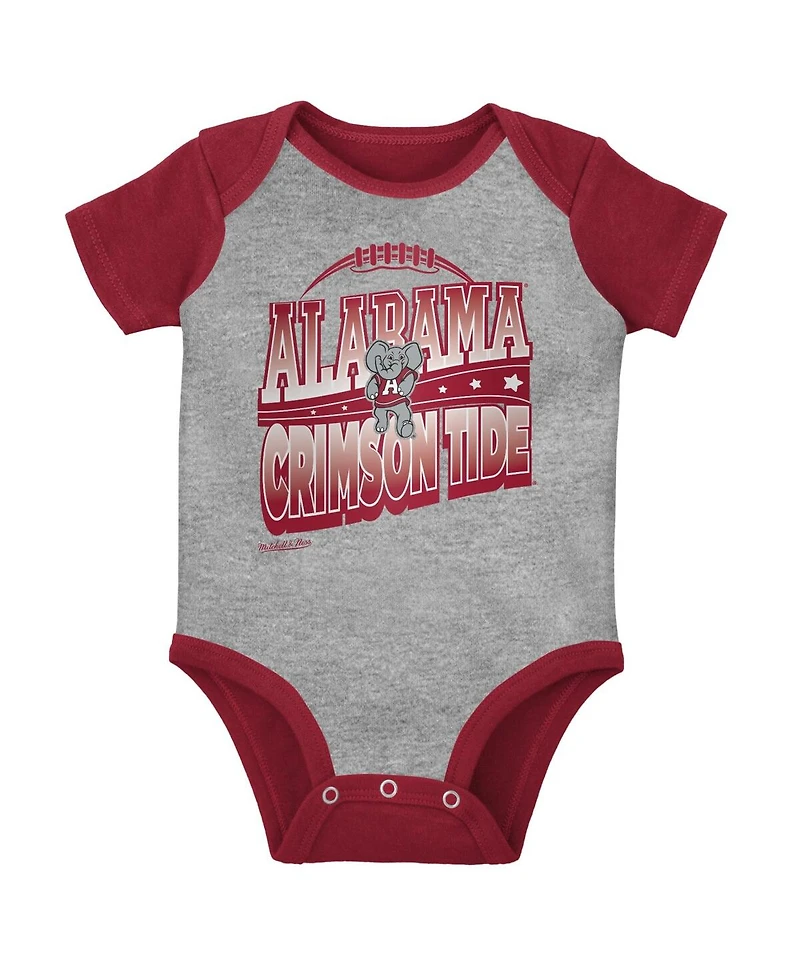 Mitchell & Ness Baby Boys and Girls 3-Pack Crimson/Heather Gray Alabama Crimson Tide Bodysuit, Bib Bootie Set