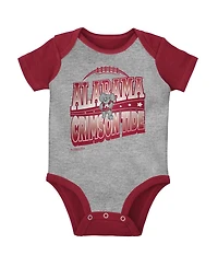 Mitchell & Ness Baby Boys and Girls 3-Pack Crimson/Heather Gray Alabama Crimson Tide Bodysuit, Bib Bootie Set