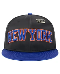 New Era Men's Black/Blue York Knicks Throwback Satin Vintage Pin Two-Tone 59FIFTY Fitted Hat