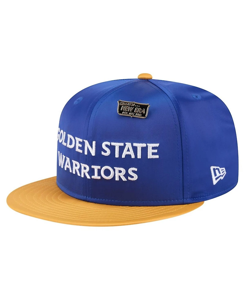 New Era Men's Royal/Gold Golden State Warriors Throwback Satin Vintage Pin Two-Tone 59FIFTY Fitted Hat