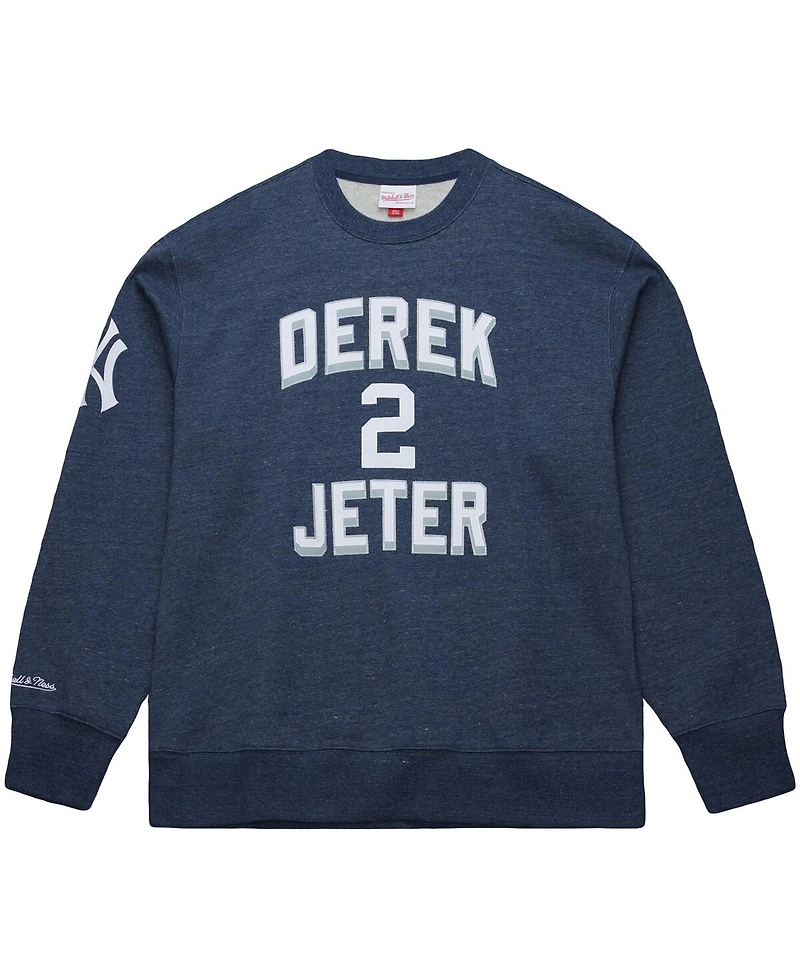 Mitchell & Ness Men's Derek Jeter Heather Navy New York Yankees Legends Collection Vintage Logo Fleece Name Number Pullover Sweatshirt