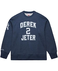Mitchell & Ness Men's Derek Jeter Heather Navy New York Yankees Legends Collection Vintage Logo Fleece Name Number Pullover Sweatshirt