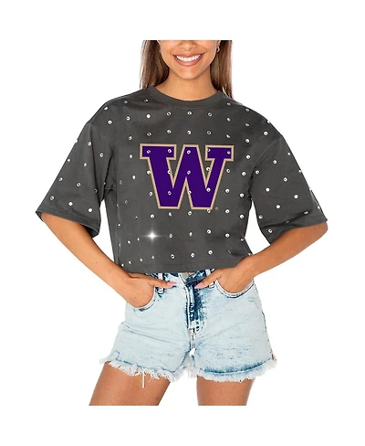 Gameday Couture Women's Gray Washington Huskies Go Time Rhinestone Crop T-Shirt