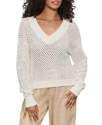 Sanctuary Women's Airy Openwork Cotton V-Neck Sweater