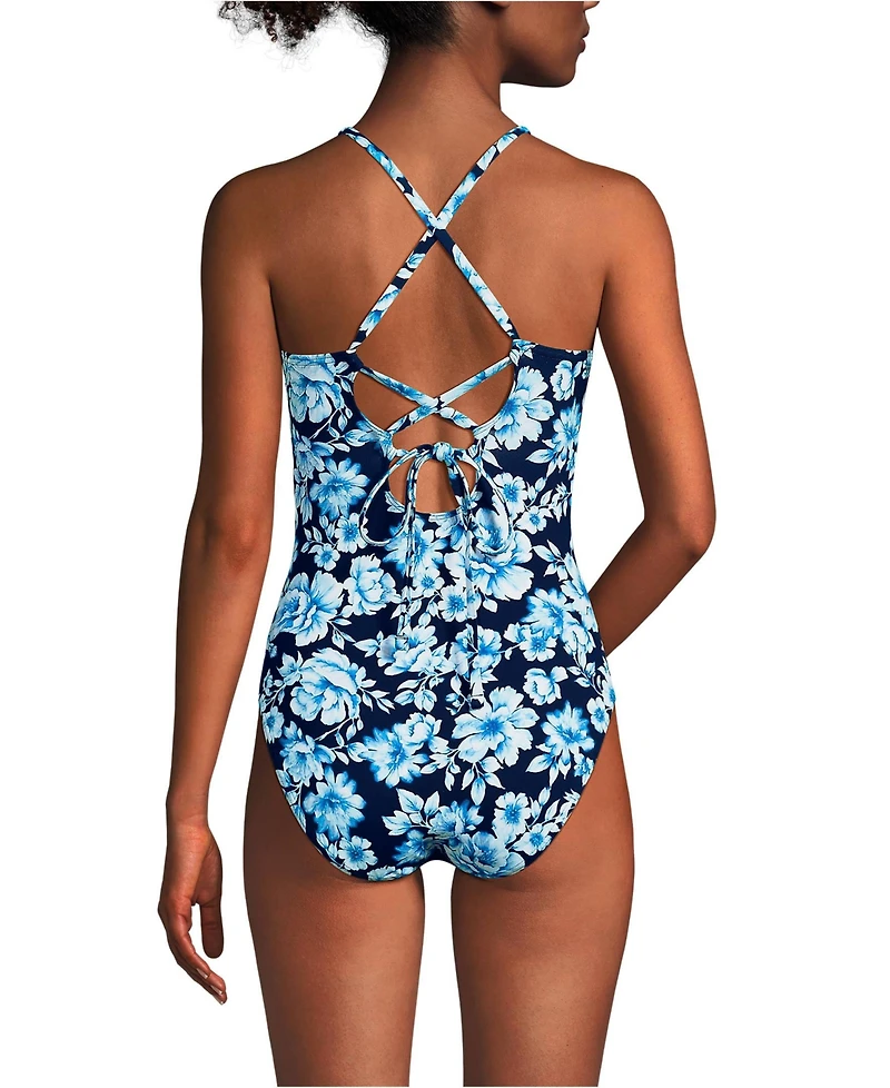 Lands' End Women's Long Lace Up One Piece Swimsuit