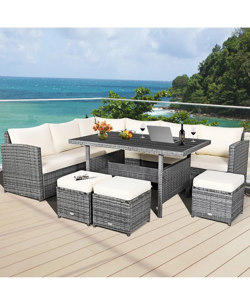 Gymax 7PCS Rattan Patio Sectional Sofa Set Conversation Set w/ Cushions