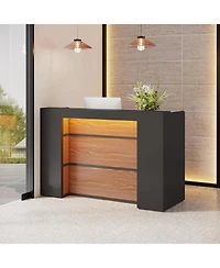 Tribesigns Reception Desk with Led Lights, 63 Inches Front Counter Desk for Checkout, Lobby, Salon, Retail, Modern Large Counter Table for Store Shop