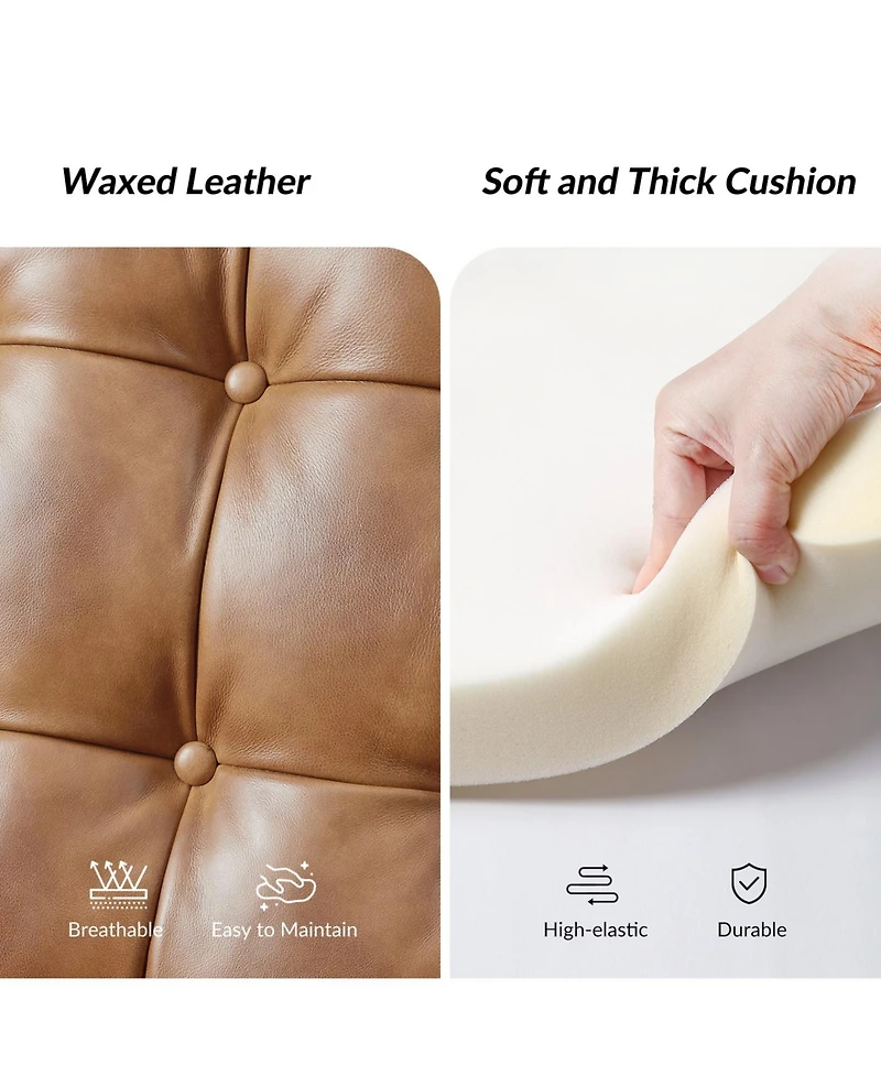 Silvia Button-tufted Genuine Leather Power Recliner with Solid Wood Legs