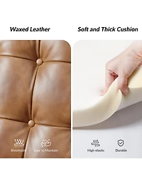 Silvia Button-tufted Genuine Leather Power Recliner with Solid Wood Legs