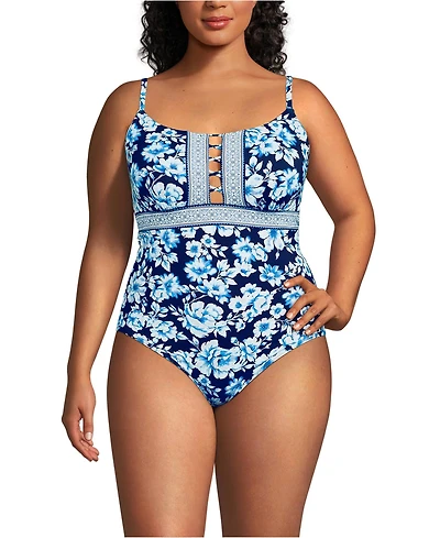 Lands' End Women's Lace Up One Piece Swimsuit