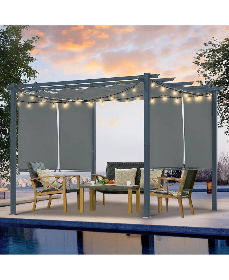 Aoodor 10 x 10 ft Outdoor Pergola with Retractable Canopy 4 Pieces Patio Sun Shade Shelter - Light Gray