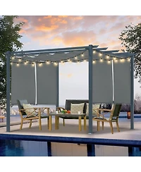 Aoodor 10 x 10 ft Outdoor Pergola with Retractable Canopy 4 Pieces Patio Sun Shade Shelter - Light Gray