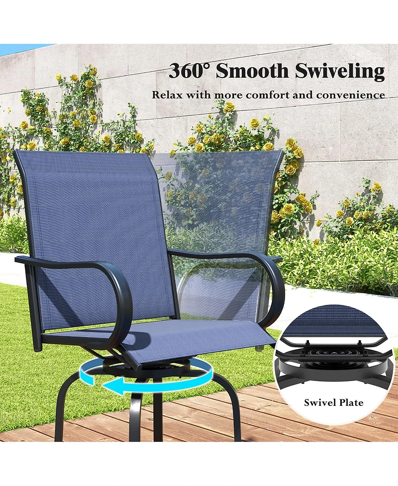 Gymax Outdoor Swivel Bar Stool Set of 4 w/Breathable Fabric and Heavy Duty Metal Frame