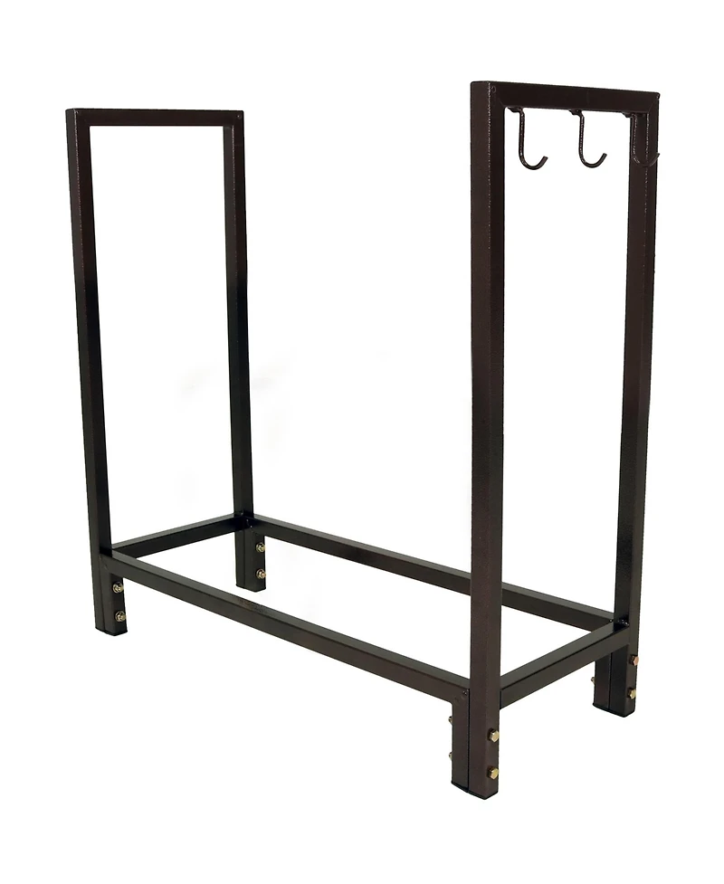 Indoor/Outdoor Steel Fire Pit or Fireplace Firewood Log Rack Holder with Hooks - 30"